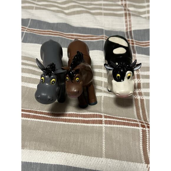 VTG lot Of 3 Ja-Ru Farm Animal Toys Donkey Cow Horse Rubber Figure 6” - Picture 2 of 2